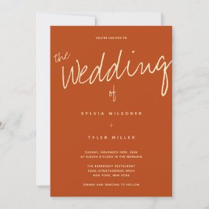 QR Code Casual Typography Burnt Orange Wedding Invitation