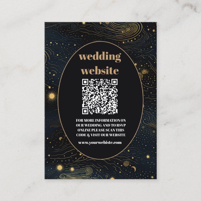 qr code Celestial Crescent Moon Gold Wedding Enclosure Card (Front)