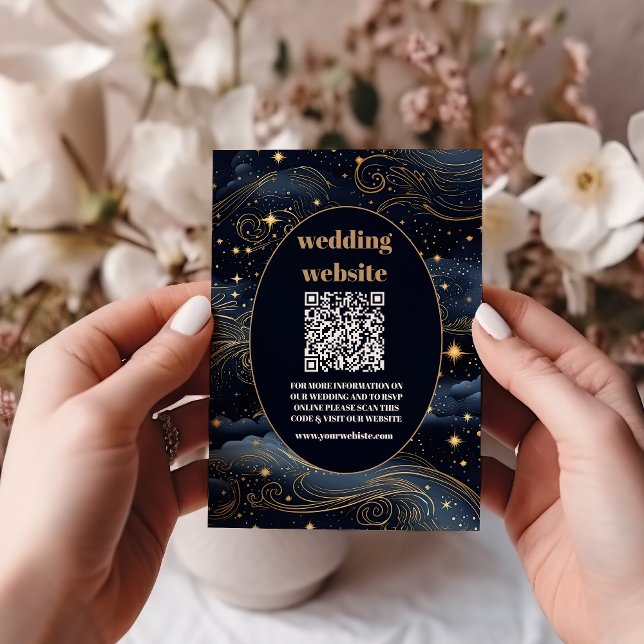 qr code Celestial Midnight Blue Stars Moon Wedding Enclosure Card (Creator Uploaded)