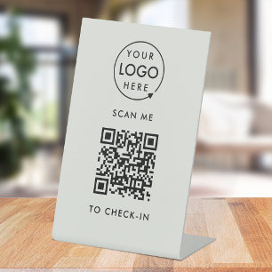 QR Code Check-In Grey Business Logo Contactless Pedestal Sign