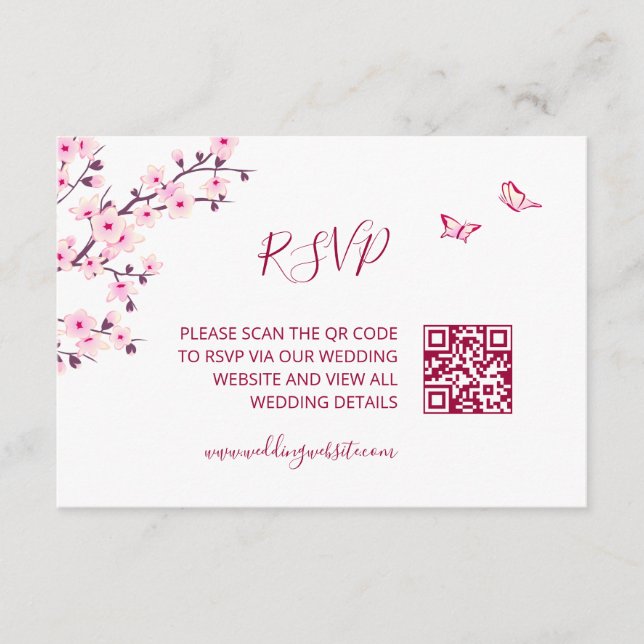 QR Code |  Cherry Blossom RSVP Enclosure Card (Front)