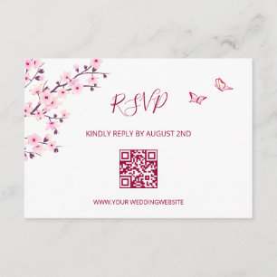 QR Code Cherry Blossom RSVP Enclosure Card
