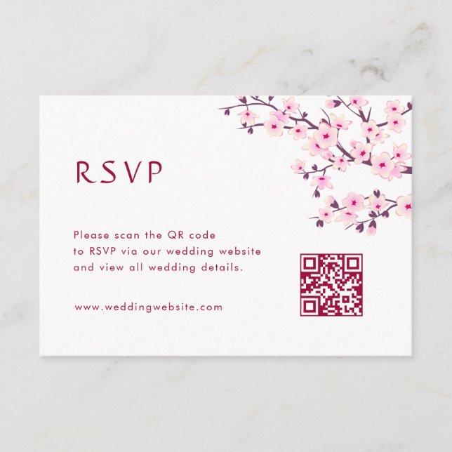 QR Code |  Cherry Blossom RSVP Enclosure Card (Front)