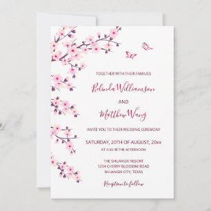 QR Code   Cherry Blossoms  Pink White Wedding Invitation