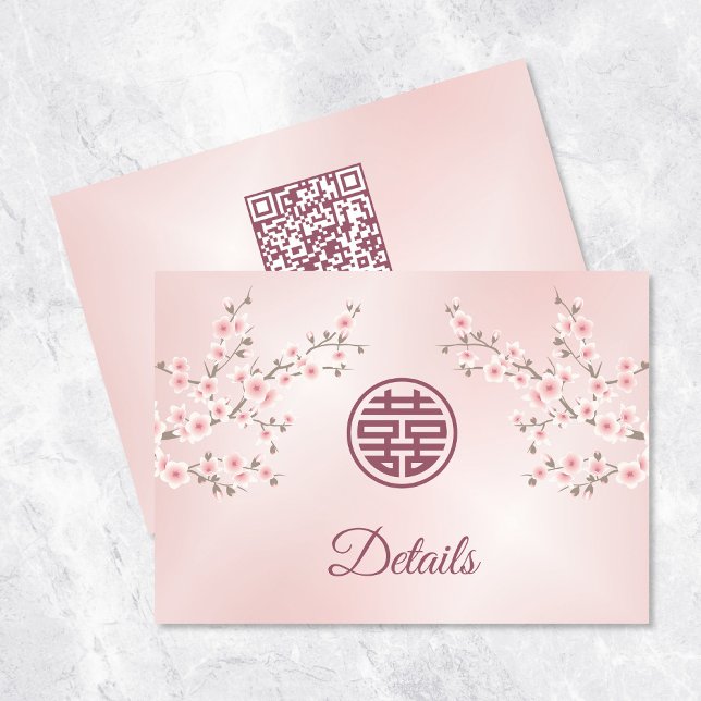 QR Code |  Chinese Wedding Dusty Pink Details Enclosure Card (Creator Uploaded)