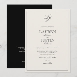 QR Code Classic Black & Ivory Monogram Wedding Invitation