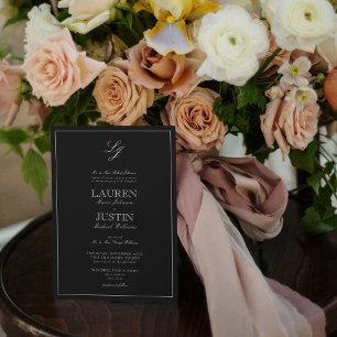 QR Code Classic Black & White Monogram Wedding Invitation