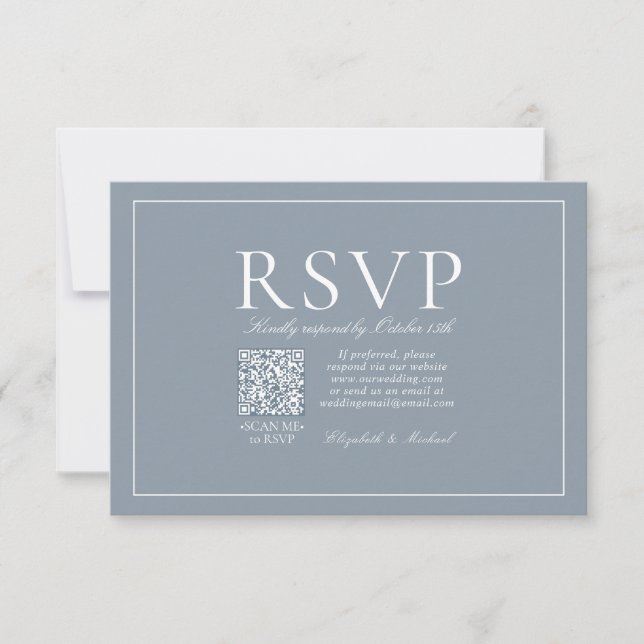 QR Code Classic Elegant Dusty Blue Script RSVP (Front)