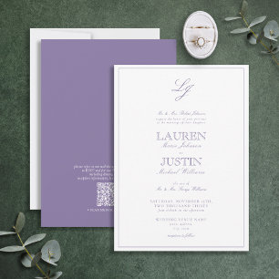 QR Code Classic Lavender Script Monogram Wedding Invitation