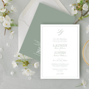 QR Code Classic Sage Green Script Monogram Wedding Invitation