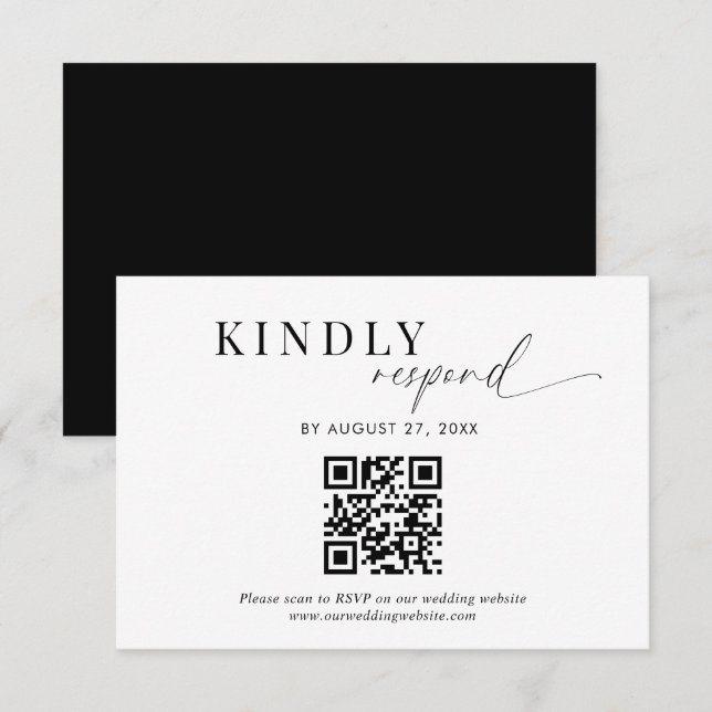 QR Code Classy Black White Script Wedding Enclosure Card (Front/Back)