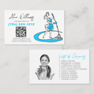 QR Code Cleaning Service Blue Maid Photo Business Card