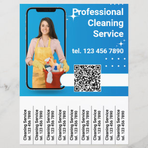 QR Code Cleaning Service Flyer Tear Off Strips