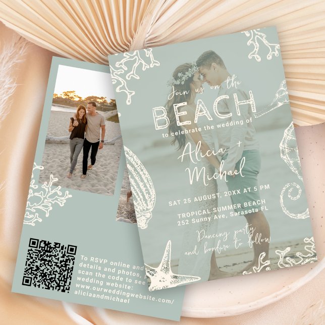 QR code coastal beach destination wedding Invitation (Creator Uploaded)