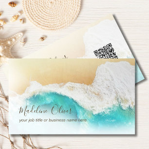QR Code Coastal Beach Professional Modern Business Card
