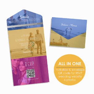 QR Code Colorful Photo Wedding All In One Invitation