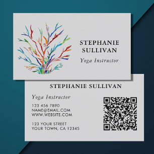 QR Code Colorful Yoga Instructor Business Card