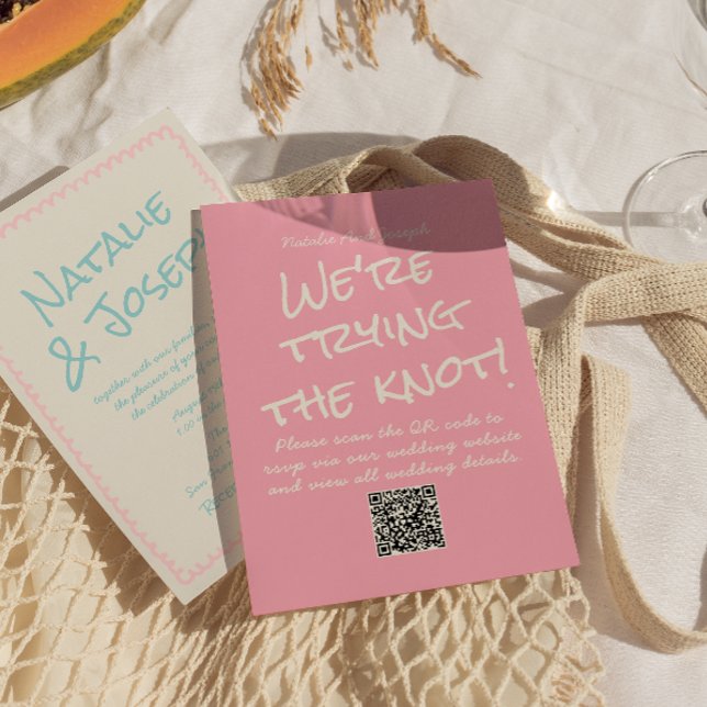 QR Code Colourful Pastel Hand Written Fun Wedding Invitation (Creator Uploaded)
