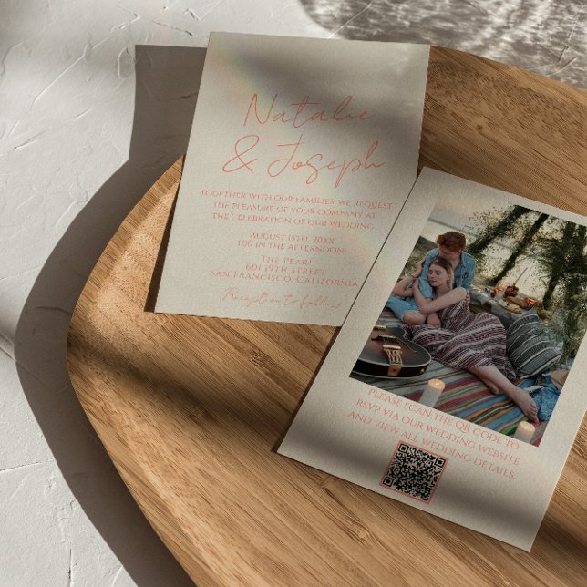 QR Code Colourful Pastel Whimsical Photo Wedding  Invitation (Creator Uploaded)