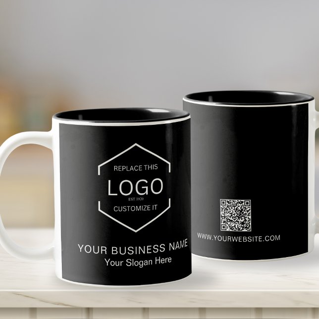  QR Code Company Business Logo Black and White Two-Tone Coffee Mug (Creator Uploaded)