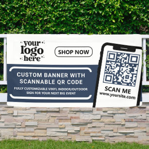 QR Code Company Logo Blue Indoor Outdoor Vinyl Banner