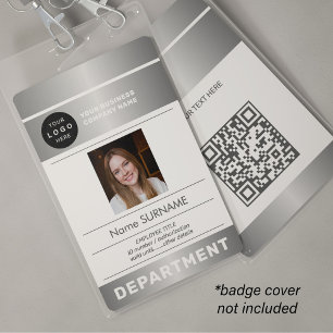 QR code company logo employee photo silver ID Badge
