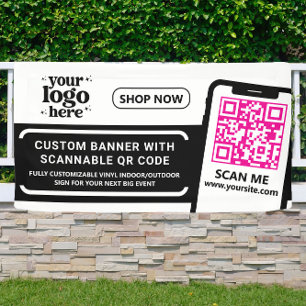 QR Code Company Logo Hot Pink Indoor Outdoor Vinyl Banner