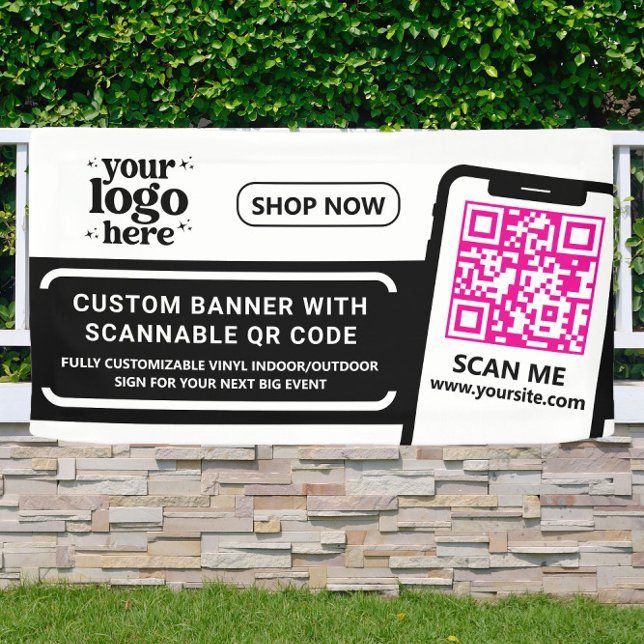 QR Code Company Logo Hot Pink Indoor Outdoor Vinyl Banner (Creator Uploaded)
