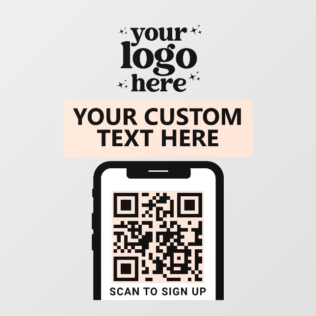 QR Code Company Logo Modern Minimalist Blush Pink Window Cling (Sheet)