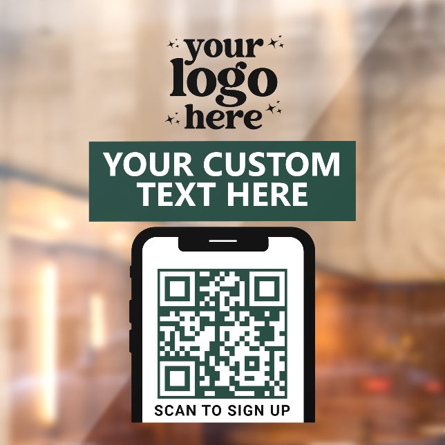 QR Code Company Logo Modern Minimalist Dark Green Window Cling (Sheet 2)