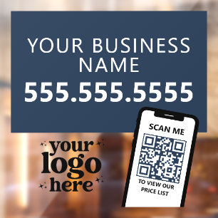 QR Code Company Logo Modern Minimalist Navy Blue Window Cling