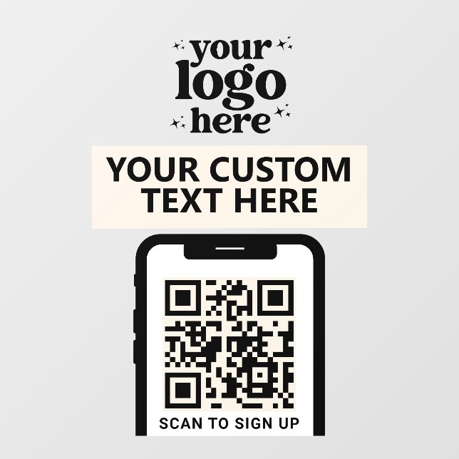 QR Code Company Logo Modern Minimalist Off White Window Cling (Sheet)