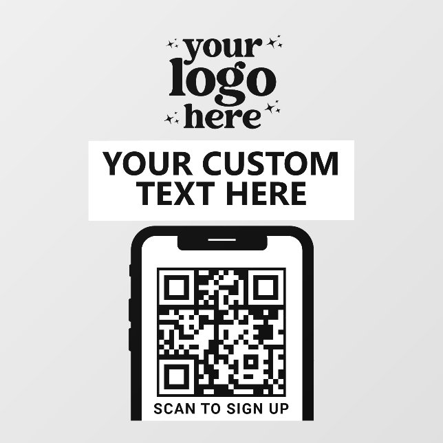 QR Code Company Logo Modern Minimalist White Window Cling (Sheet)