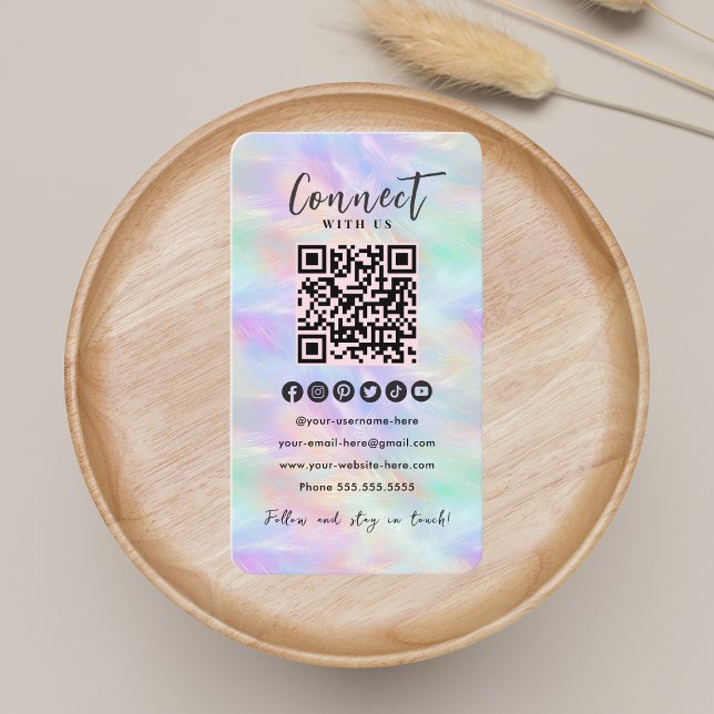 QR Code Connect With Us Iridescent Opal Stylish Business Card (Creator Uploaded)