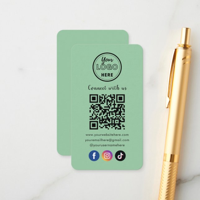 QR Code Connect With Us Social Media Mint Green Enclosure Card (Front/Back In Situ)