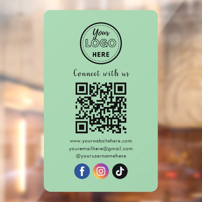 QR Code Connect With Us Social Media Mint Green Window Cling (Sheet 2)