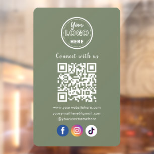 QR Code Connect With Us Social Media Sage Green Window Cling
