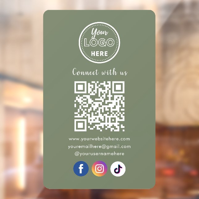 QR Code Connect With Us Social Media Sage Green Window Cling (Sheet 2)