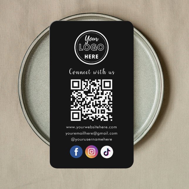 QR Code Connect With Us Trendy Social Media Black Enclosure Card (Creator Uploaded)