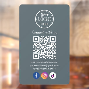 QR Code Connect With Us Trendy Social Media Navy Window Cling