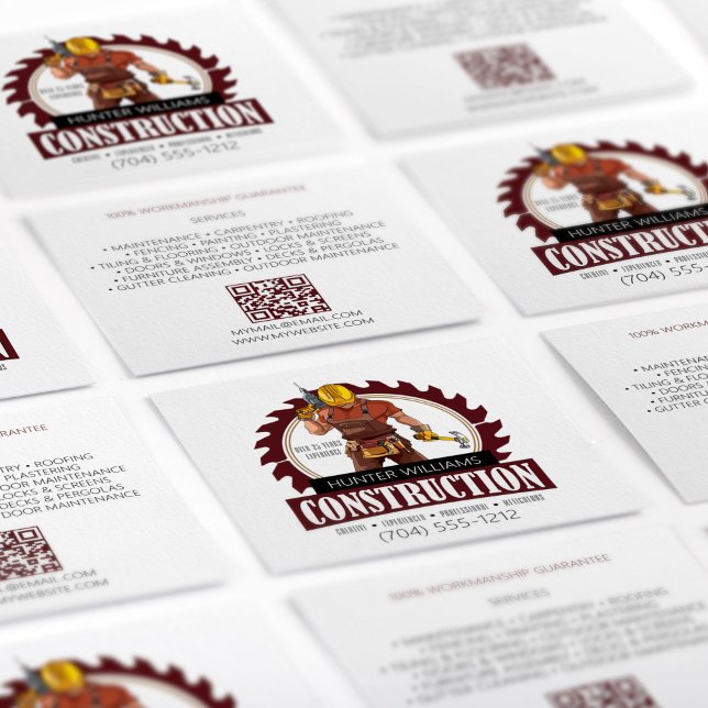 QR Code Construction Carpenter Modern Professional Square Business Card (Creator Uploaded)