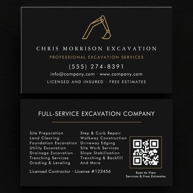 QR Code Construction Excavator Heavy Equipment Business Card (Creator Uploaded)