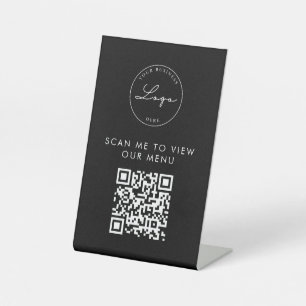 QR Code   Contactless Scan Menu Logo Black Modern Pedestal Sign