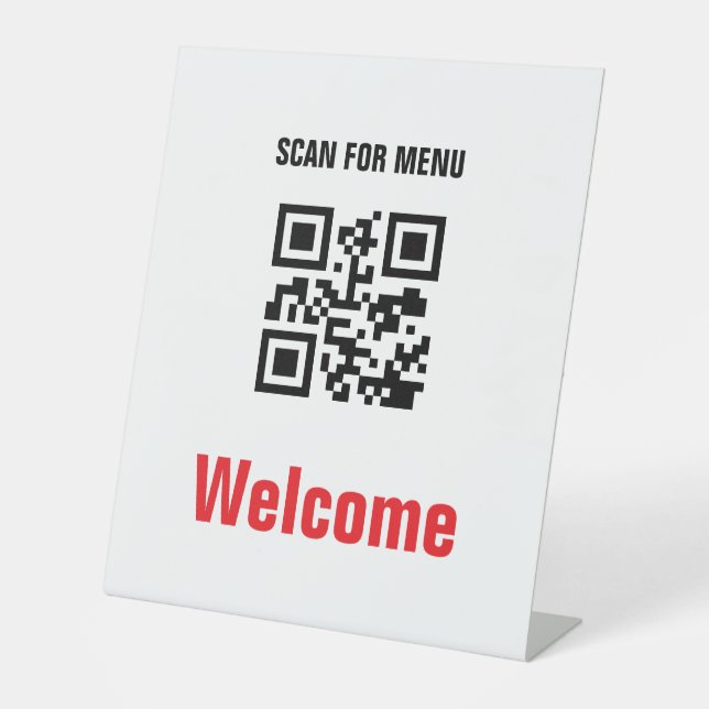 QR Code Contactless Scannable Menu Black White Pedestal Sign (Front)