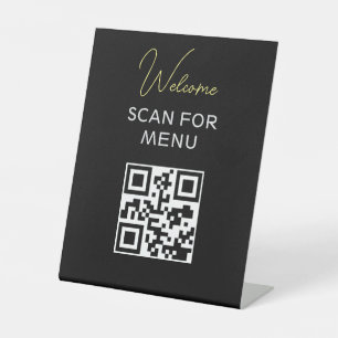 QR Code Contactless Scannable Menu Black White Pedestal Sign