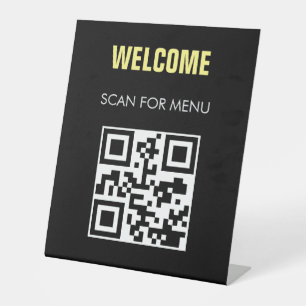 QR Code Contactless Scannable Menu Black White Pedestal Sign