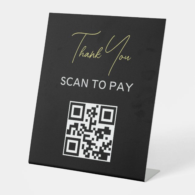 QR Code Contactless Scannable Pay Black White Pedestal Sign (Front)