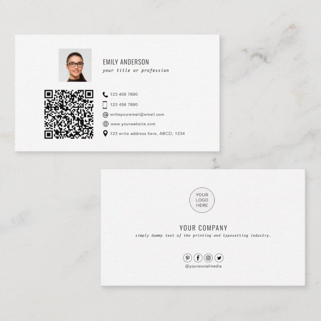 QR code Corporate business card with photo & logo (Front/Back)