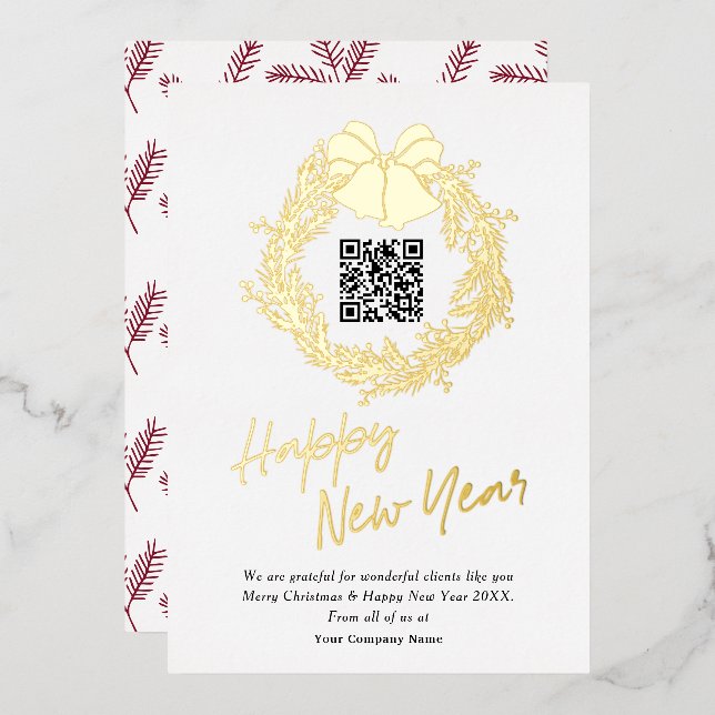 QR code corporate business Happy New Year  Foil Holiday Card (Front/Back)