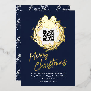 QR code corporate business Merry Christmas Foil Ho Holiday Card